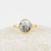 Dendritic Opal Ring, Dendritic Opal 10mm Round Gemstone Ring, 18k Micron Gold Plated Ring, 925 Silver Multicolor Ring, Black And White Ring